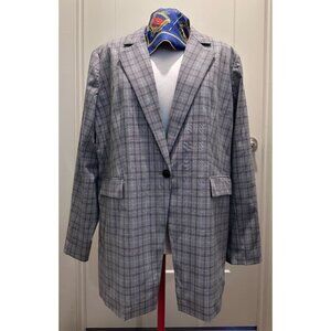 NORDSTROM Women's Glen Plaid Gray Burgundy Accent Blazer Jacket Size 2X New